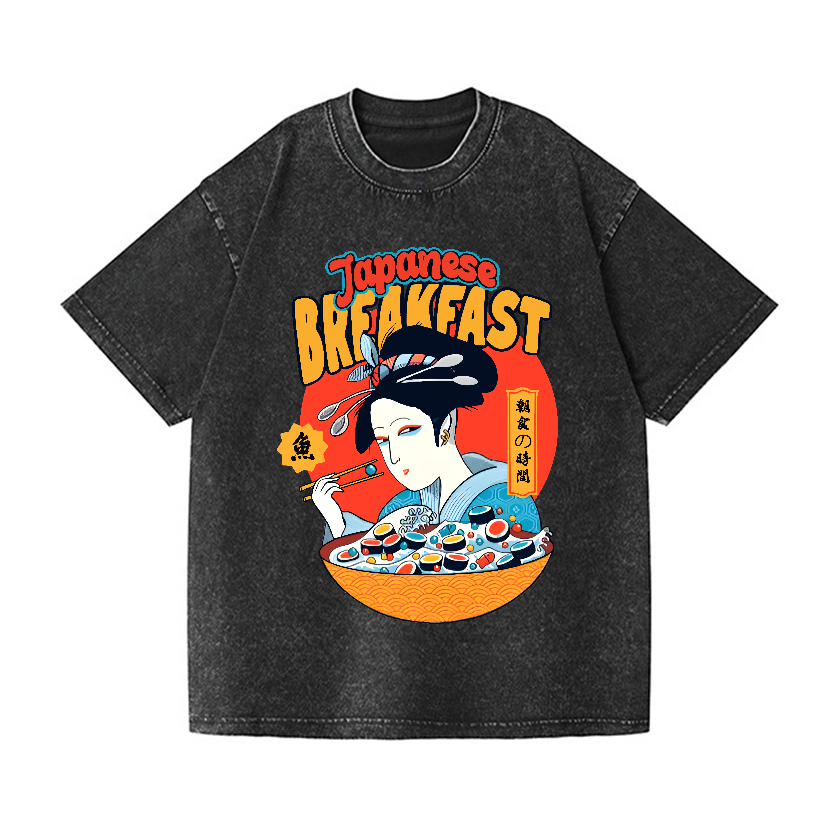 Geisha Fish Sushi Vintage Wash Japanese Design T-Shirt