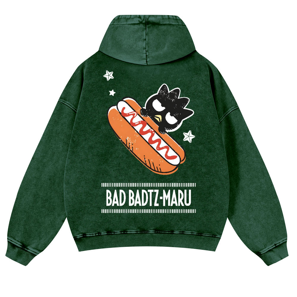 Bad Badtz-Maru Hotdog Vintage Washed Cotton Back Art Hoodie