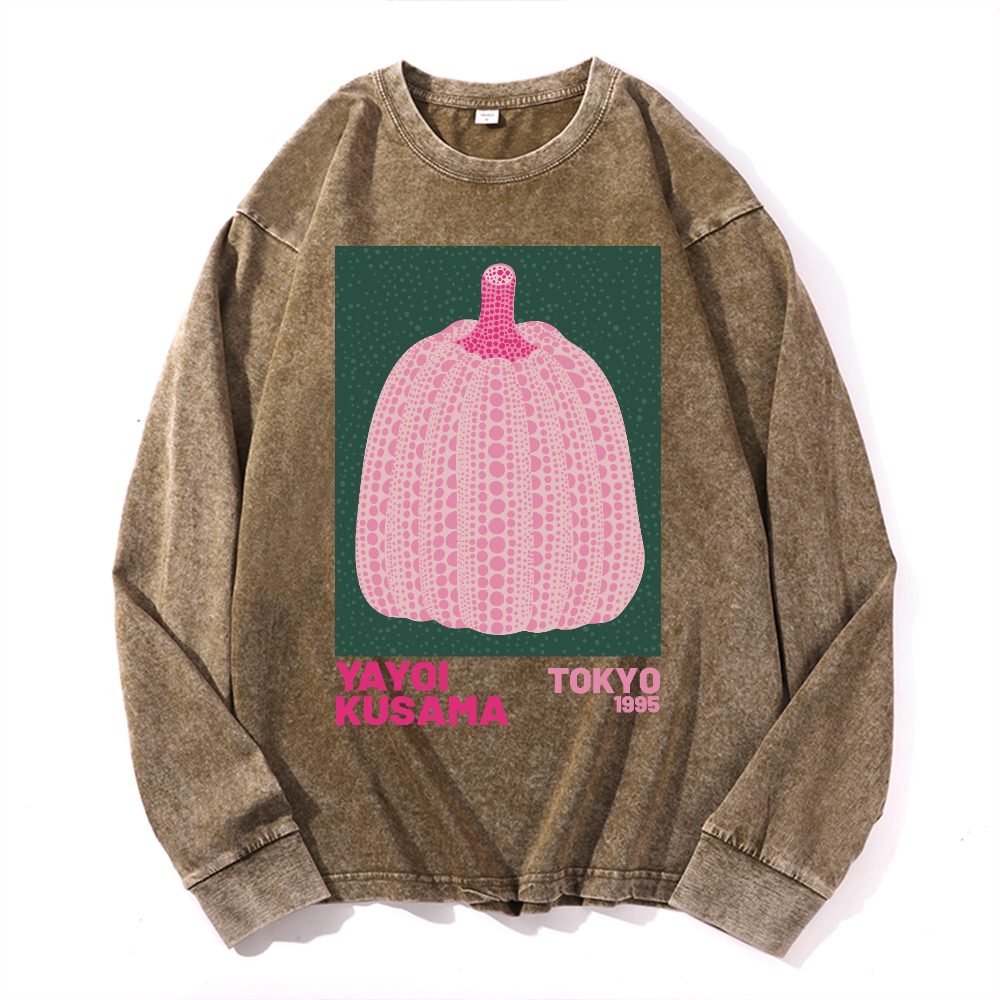 Yayoi Kusama Pumpkin Vintage Cotton Wash Crewneck Sweatshirt