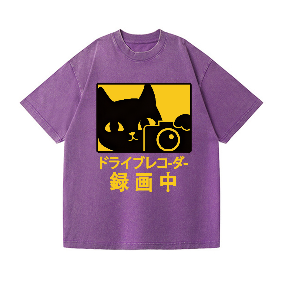 Cat Camera Vintage Wash Japanese Design T-Shirt