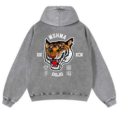 Mshma Dojo Tiger Vintage Washed Cotton Back Art Hoodie