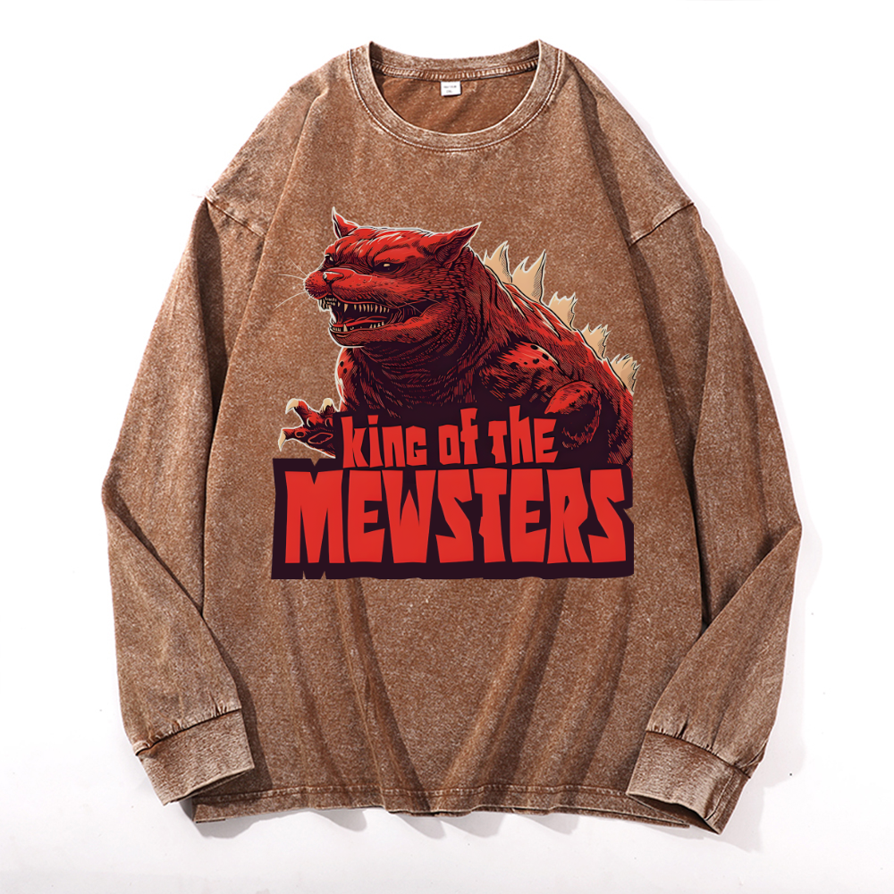 Catzilla Cat Godzilla Vintage Cotton Wash Crewneck Sweatshirt