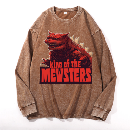 Catzilla Cat Godzilla Vintage Cotton Wash Crewneck Sweatshirt