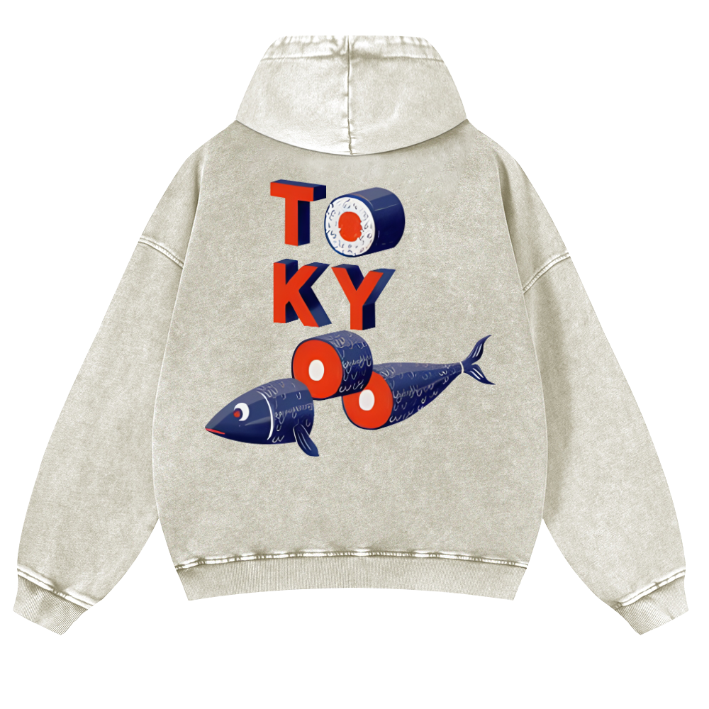 Tokyo Fish Vintage Washed Cotton Back Art Hoodie