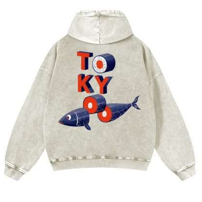 Tokyo Fish Vintage Washed Cotton Back Art Hoodie