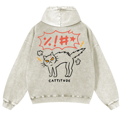 Cat Cattitude Vintage Washed Cotton Back Art Hoodie