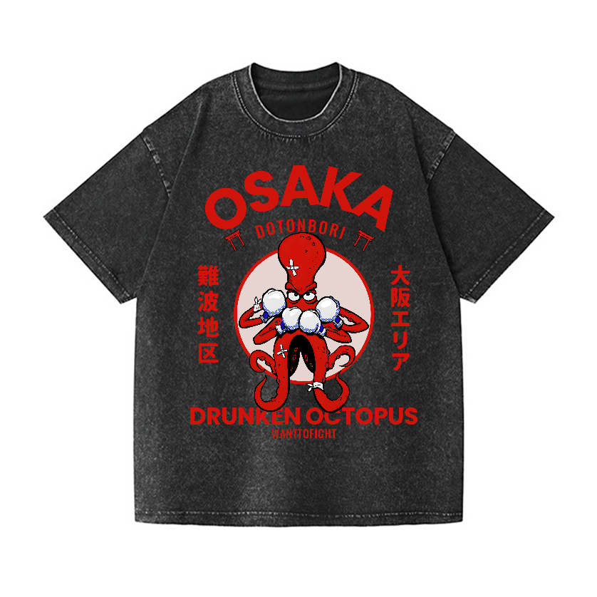 Osaka Drunken Octopus Vintage Wash Japanese Design T-Shirt