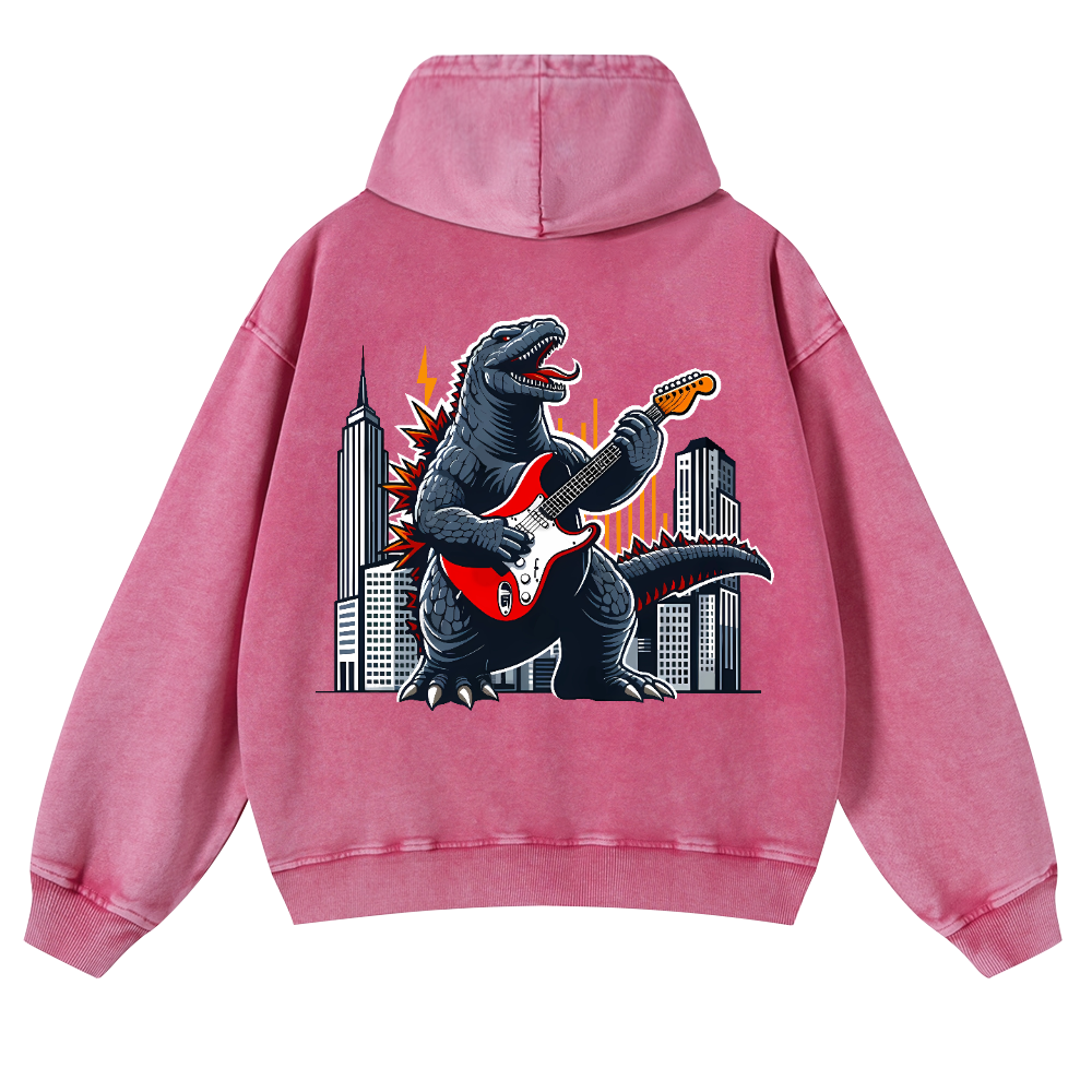 Rock Godzilla Vintage Washed Cotton Back Art Hoodie