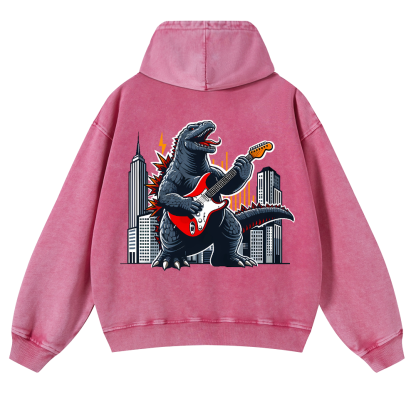 Rock Godzilla Vintage Washed Cotton Back Art Hoodie
