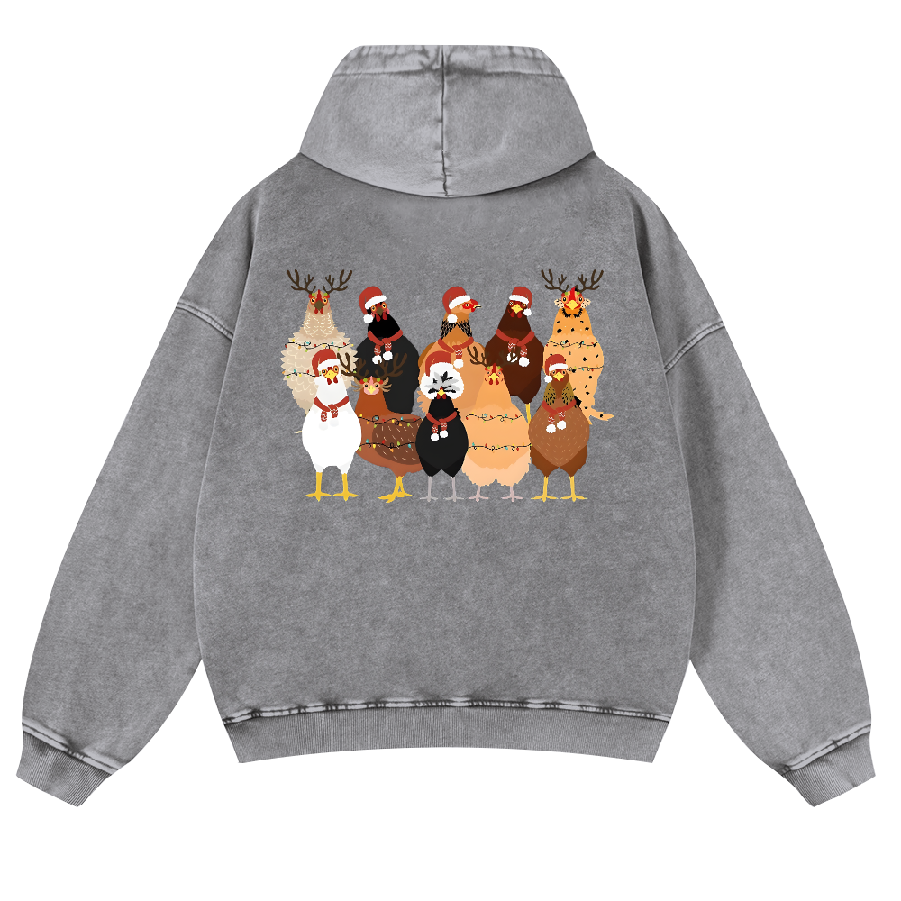 Chicken Vintage Washed Cotton Back Art Hoodie
