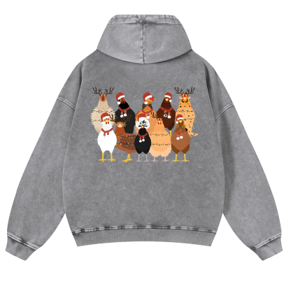 Chicken Vintage Washed Cotton Back Art Hoodie