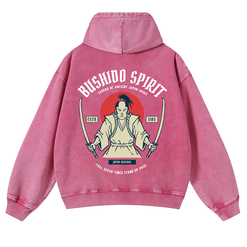 Bushido Spirit Vintage Washed Cotton Back Art Hoodie