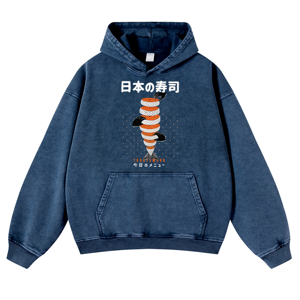 Delicious Salmon Sushi Vintage Washed Thick Cotton Hoodie