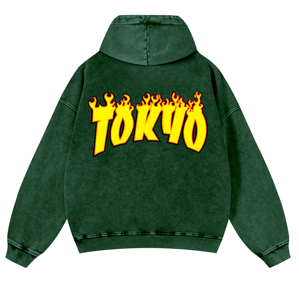 Tokyo Vintage Washed Cotton Back Art Hoodie