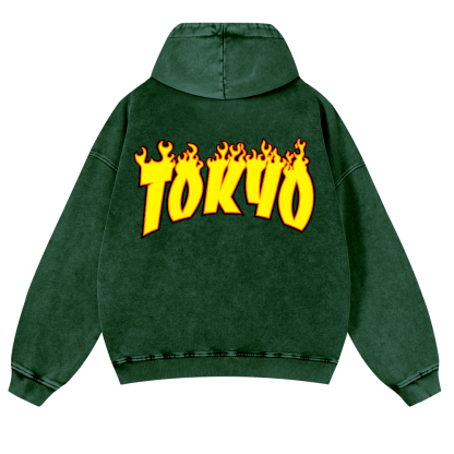 Tokyo Vintage Washed Cotton Back Art Hoodie