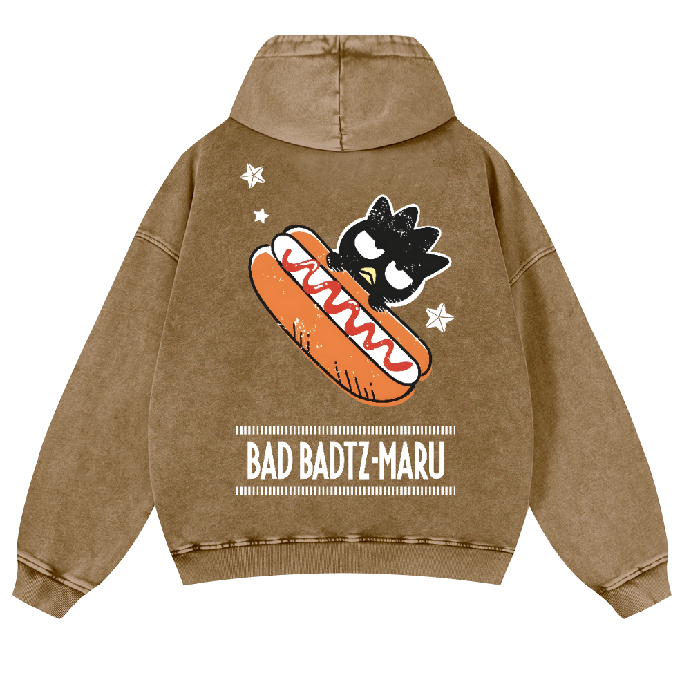 Bad Badtz-Maru Hotdog Vintage Washed Cotton Back Art Hoodie