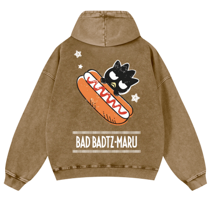 Bad Badtz-Maru Hotdog Vintage Washed Cotton Back Art Hoodie