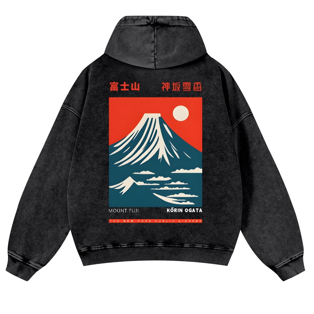Mount Fuji Vintage Washed Cotton Back Art Hoodie