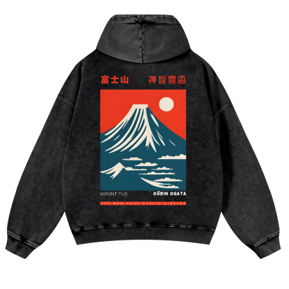 Mount Fuji Vintage Washed Cotton Back Art Hoodie