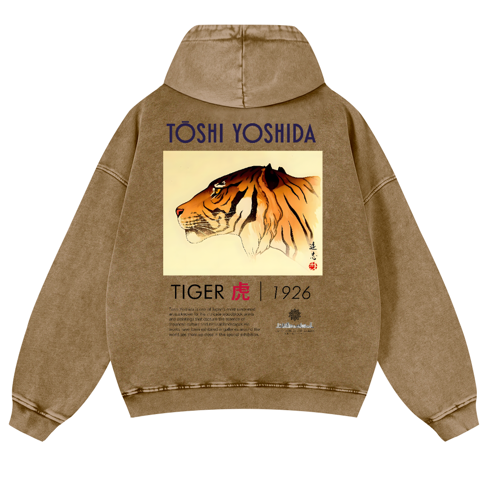 Toshi Yoshida Tiger Vintage Washed Cotton Back Art Hoodie