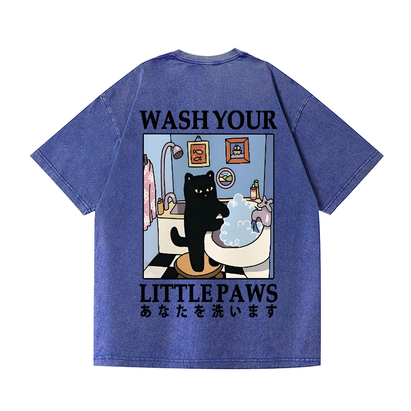 Black Cat Vintage Wash Japanese Design Back Art T-Shirt