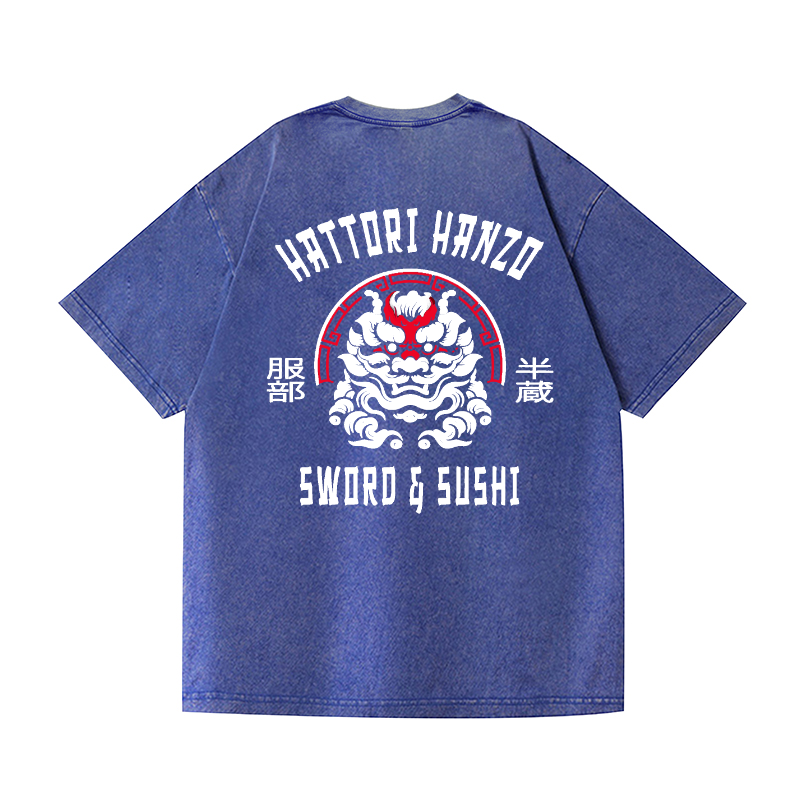 Hattori Hanzo Vintage Wash Japanese Design Back Art T-Shirt