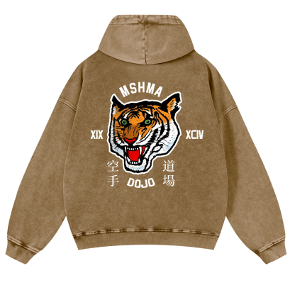 Mshma Dojo Tiger Vintage Washed Cotton Back Art Hoodie