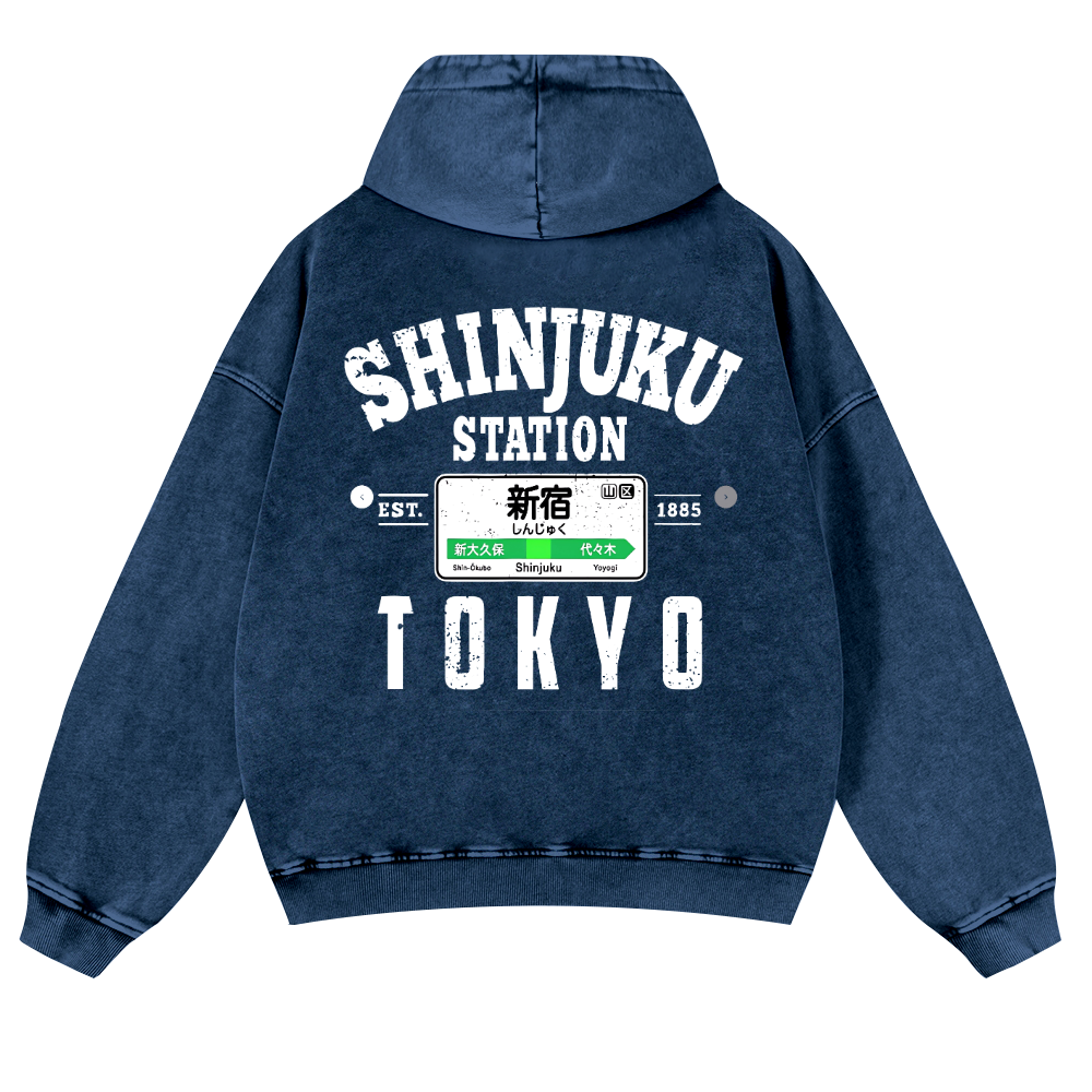 Shinjuku Station Vintage Washed Cotton Back Art Hoodie