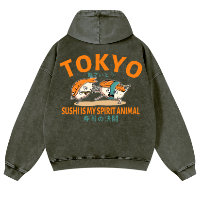 Sushi Vintage Washed Cotton Back Art Hoodie