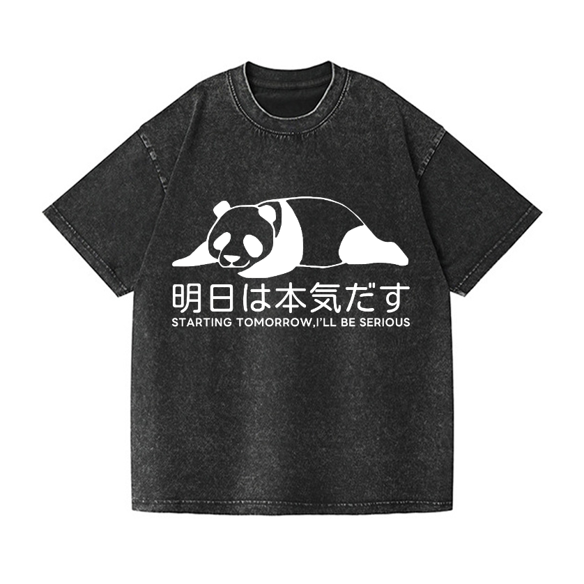 Starting Tomorrow, I'Ll Be Serious Panda Vintage Wash Japanese Design T-Shirt