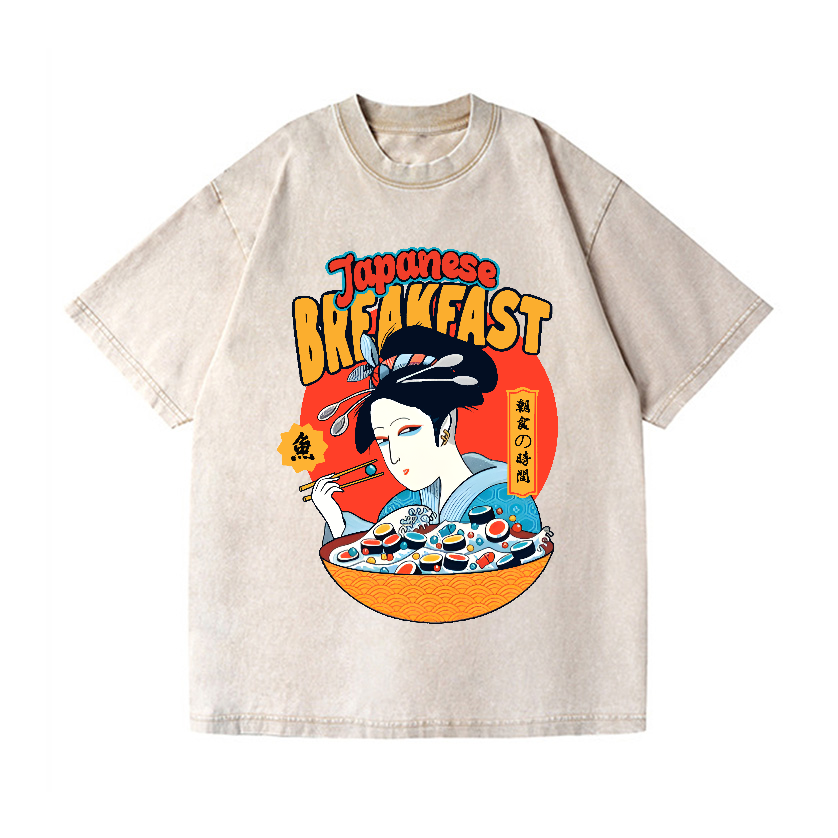 Geisha Fish Sushi Vintage Wash Japanese Design T-Shirt