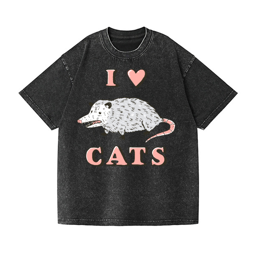 I LOVE CATS Vintage Wash Japanese Design T-Shirt
