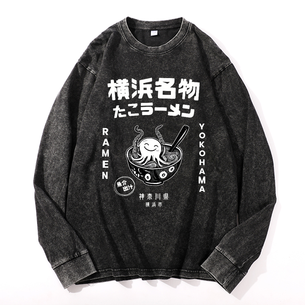 Yokohama Ramen Octopus Vintage Cotton Wash Crewneck Sweatshirt