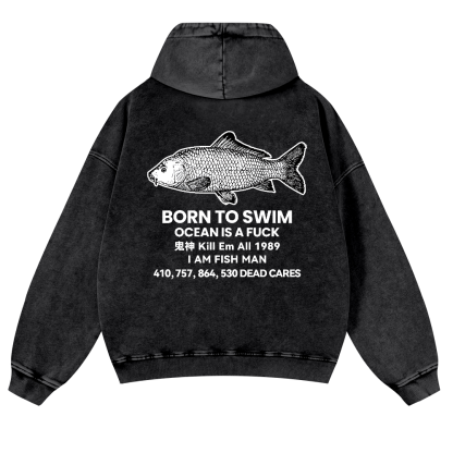Fish Vintage Washed Cotton Back Art Hoodie