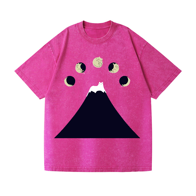 Mount FUJI Moon Cat Vintage Wash Japanese Design T-Shirt