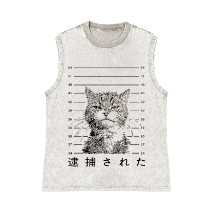 Arrested Cat Pure Cotton Wash-Dyed Sleeveless Tank Top