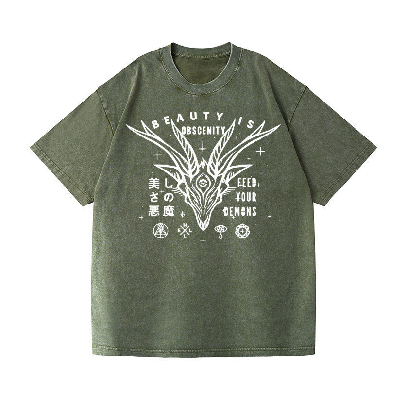 Dark Aesthetics Vintage Wash Japanese Design T-Shirt
