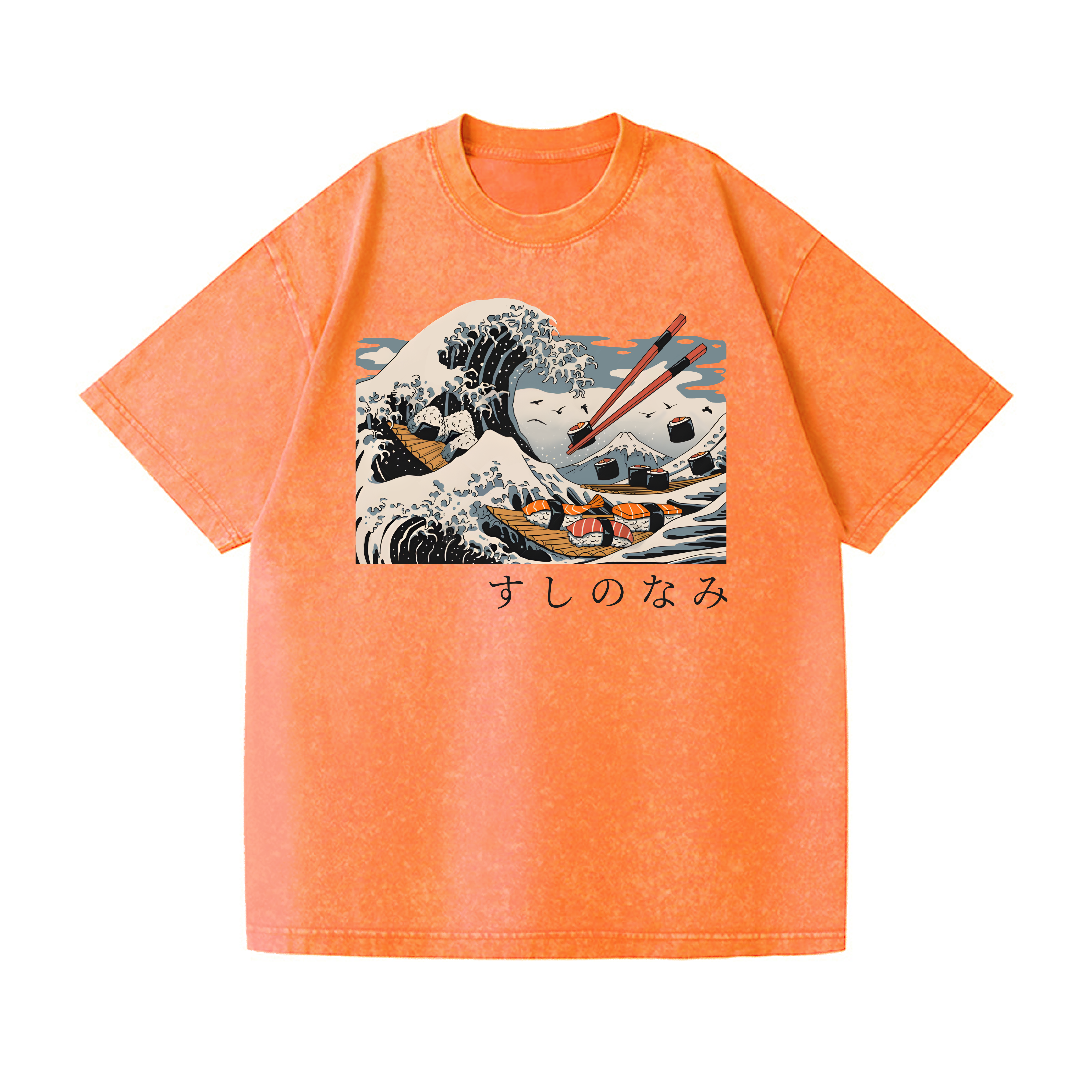 Sushi Kanagawa Wave Ukiyoe Vintage Wash Japanese Design T-Shirt