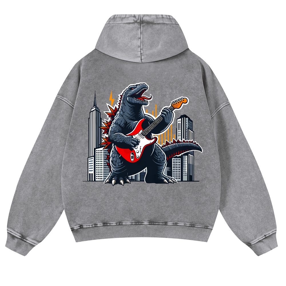 Rock Godzilla Vintage Washed Cotton Back Art Hoodie