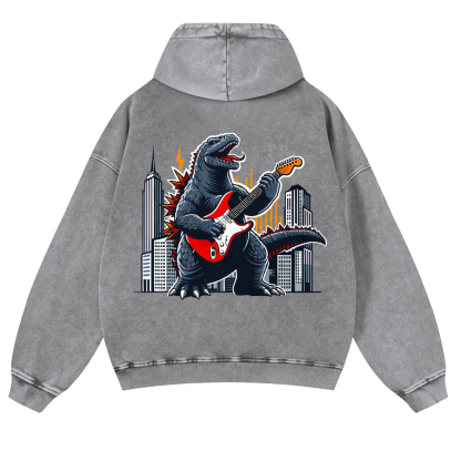 Rock Godzilla Vintage Washed Cotton Back Art Hoodie