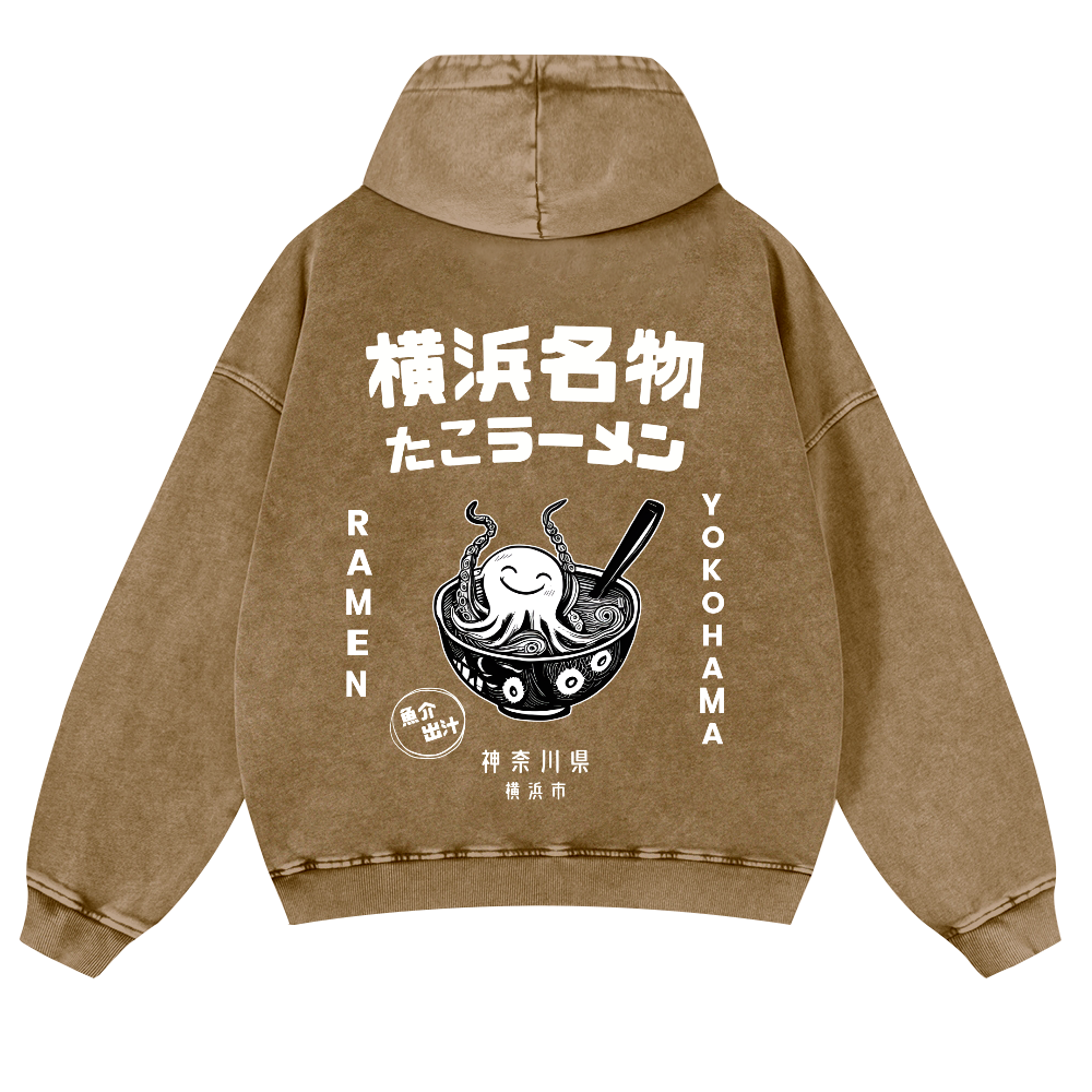 Yokohama Ramen Vintage Washed Cotton Back Art Hoodie