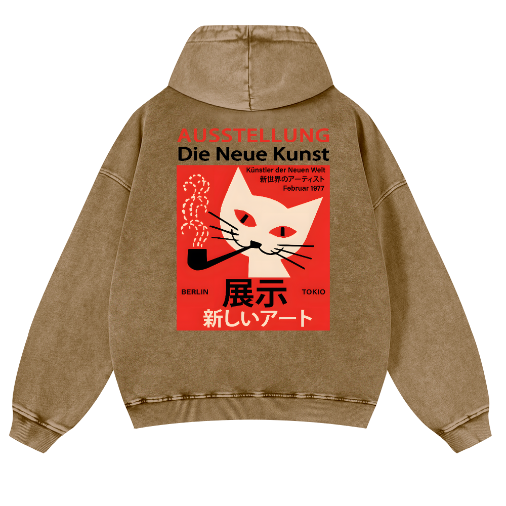 Cat Vintage Washed Cotton Back Art Hoodie