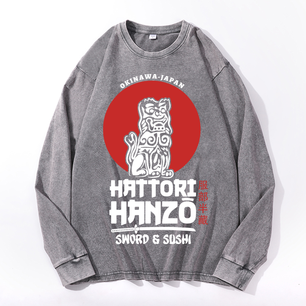 Okinawa Hattori Hanzo Komainu Vintage Cotton Wash Crewneck Sweatshirt