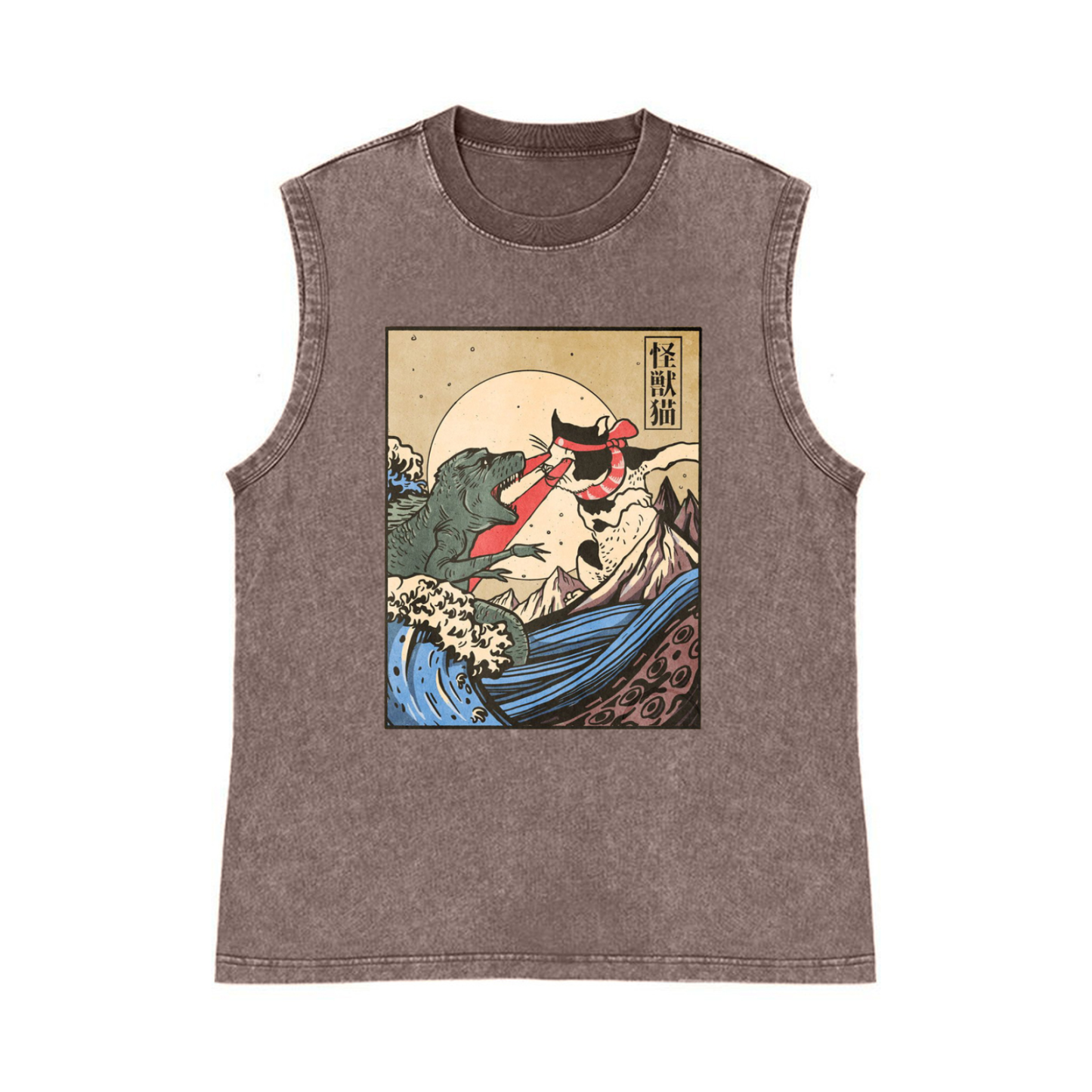 Cat Monster Wave Pure Cotton Wash-Dyed Sleeveless Tank Top