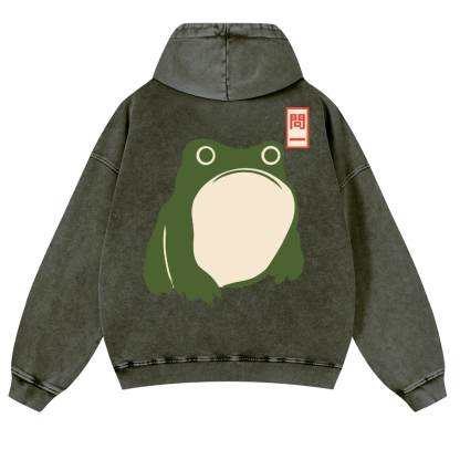 Frog Vintage Washed Cotton Back Art Hoodie