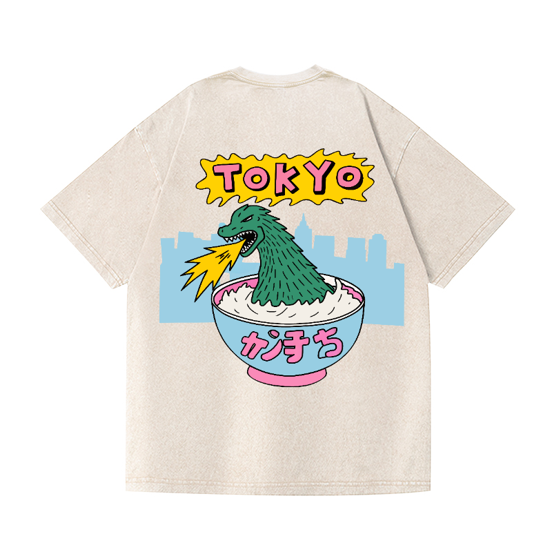Tokyo Godzilla Vintage Wash Japanese Design Back Art T-Shirt