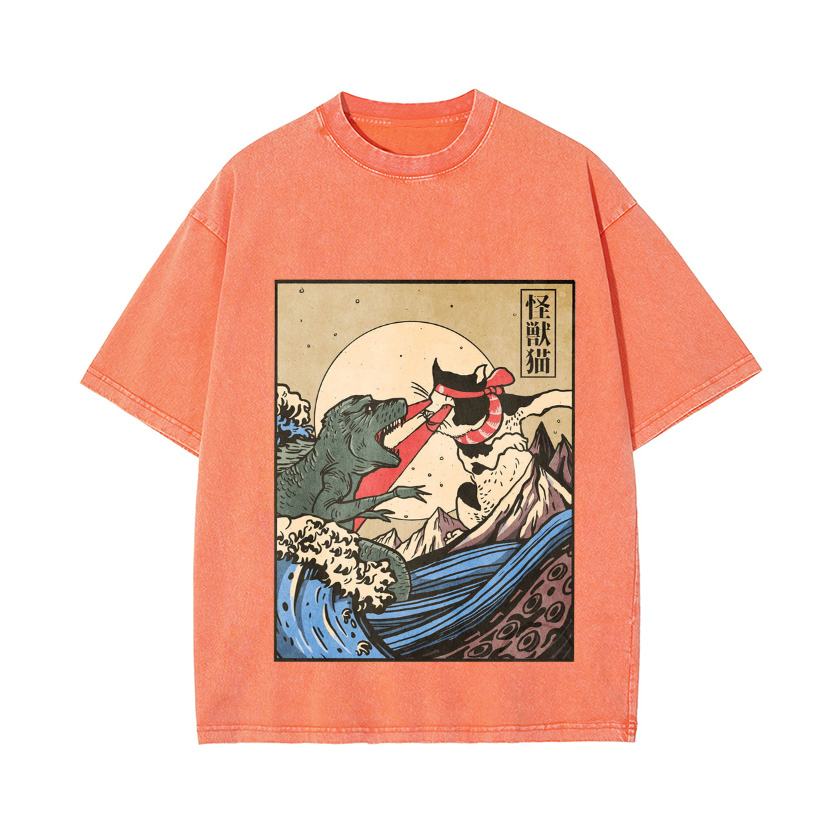 Cat Vintage Wash Japanese Design T-Shirt
