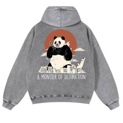 Panda Godzilla Vintage Washed Cotton Back Art Hoodie