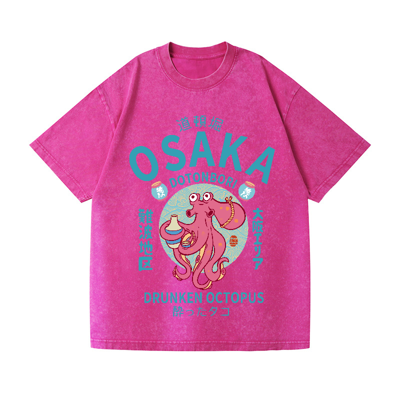 Osaka Dotonbori Drunken Octopus Vintage Wash Japanese Design T-Shirt
