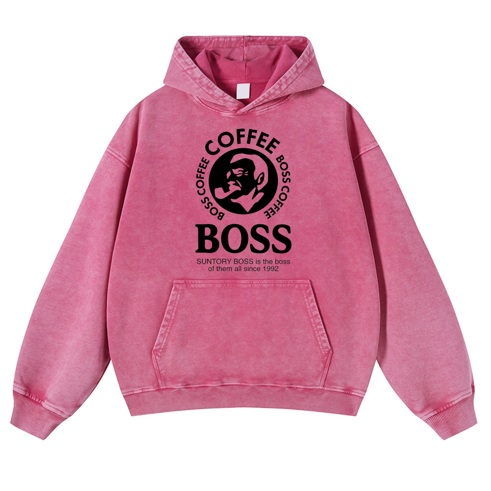 Coffee Boss Vintage Washed Thick Cotton Hoodie